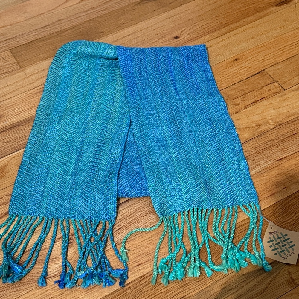 NWT Artisan Handwoven cotton vibrant blue scarf